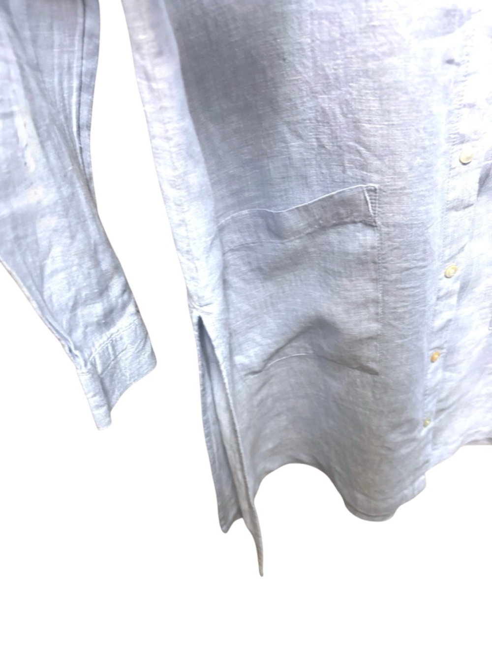 J&CO Jones New York Blue Linen Oversized Tunic w/Split Sides Shell Buttons Sz M